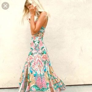 NWOT Spell Designs Ettiene Strappy Maxi in Peacock